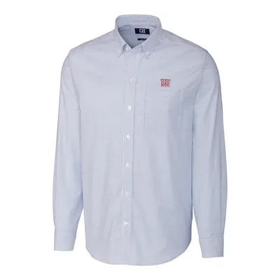 New York Giants Cutter & Buck Big Tall Stretch Striped Oxford Long Sleeve Woven Button Down Shirt - Blue