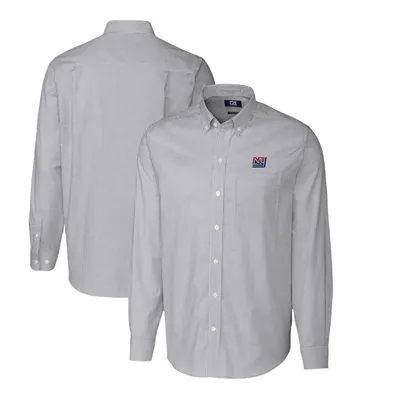 New York Giants Cutter & Buck Throwback Logo Stretch Oxford Stripe Long Sleeve Button Down Shirt