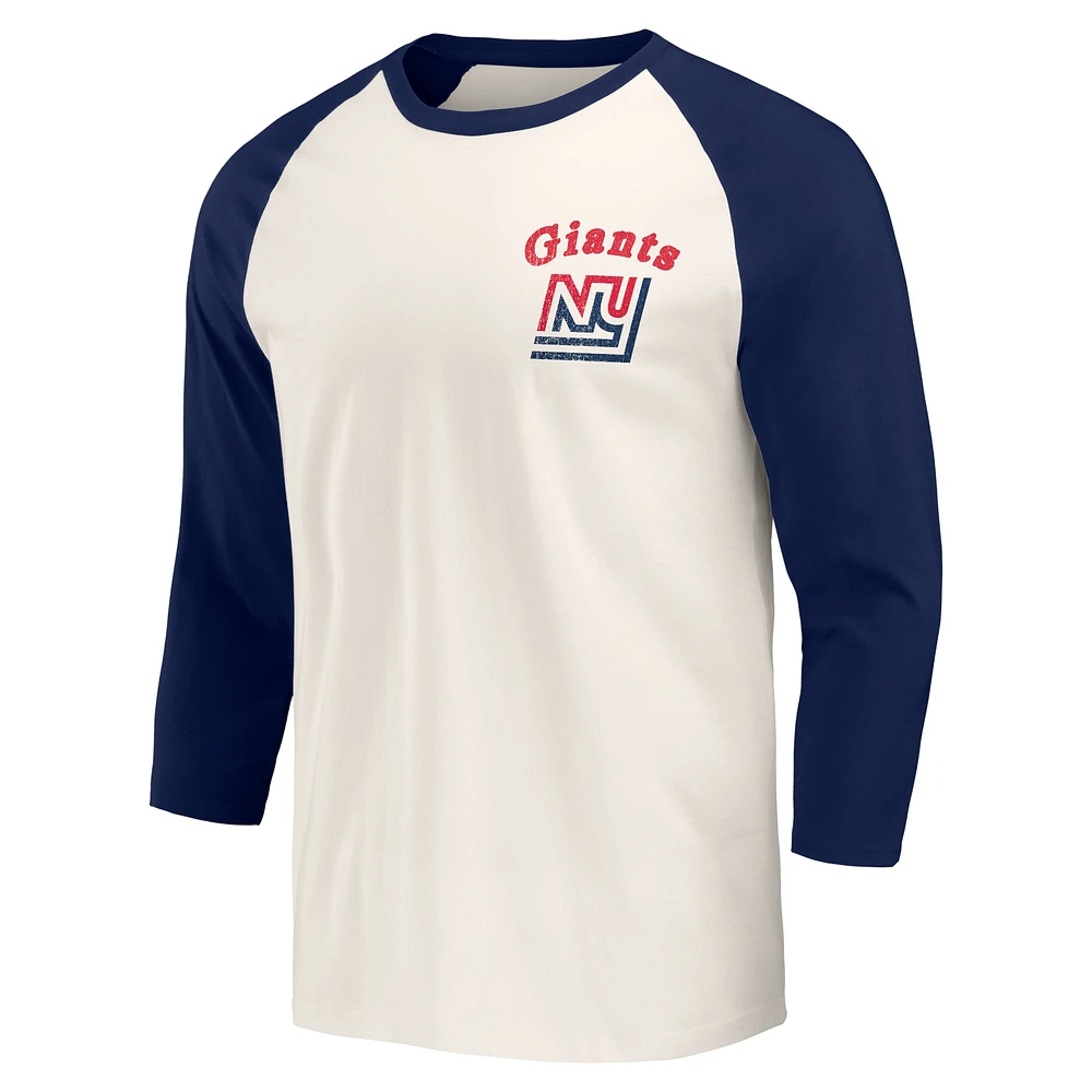 T-shirt à manches 3/4 raglan pour homme de la collection Darius Rucker par Fanatics bleu marine/blanc des New York Giants