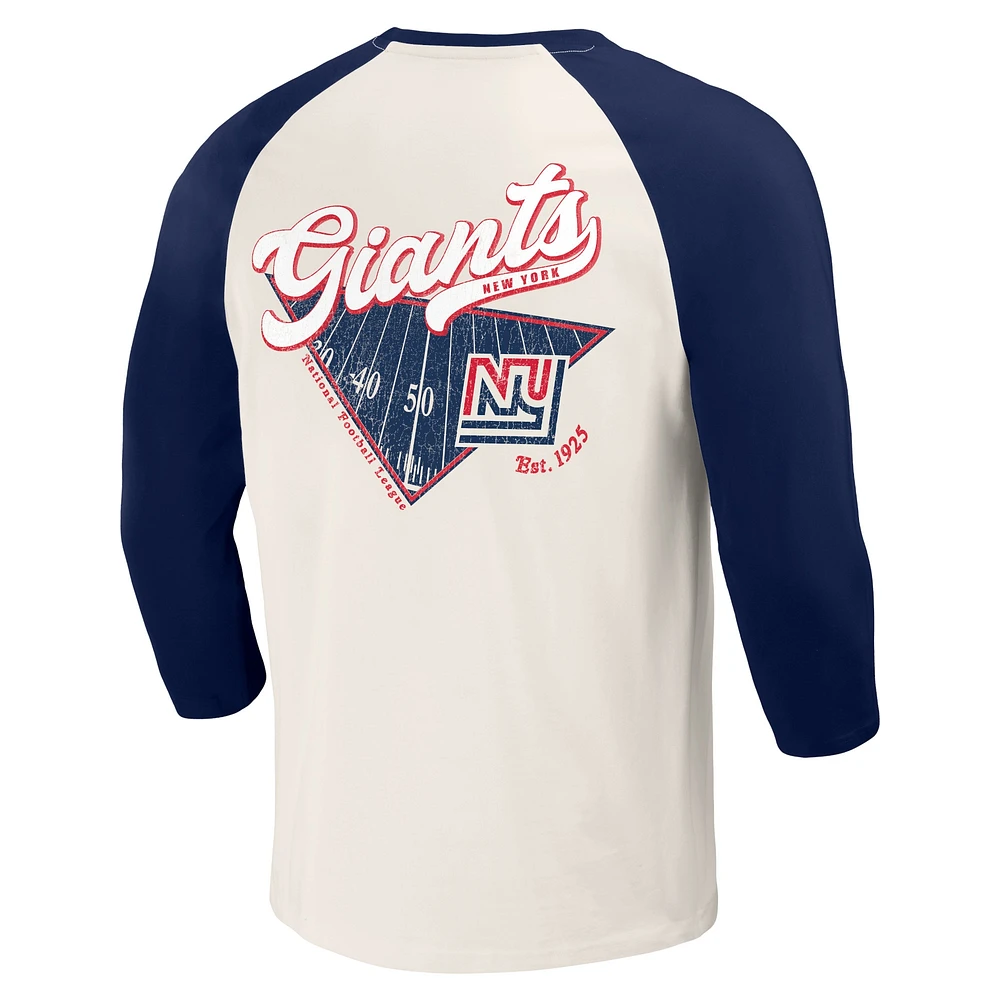 T-shirt à manches 3/4 raglan pour homme de la collection Darius Rucker par Fanatics bleu marine/blanc des New York Giants