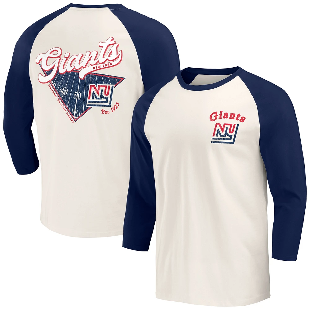 T-shirt à manches 3/4 raglan pour homme de la collection Darius Rucker par Fanatics bleu marine/blanc des New York Giants