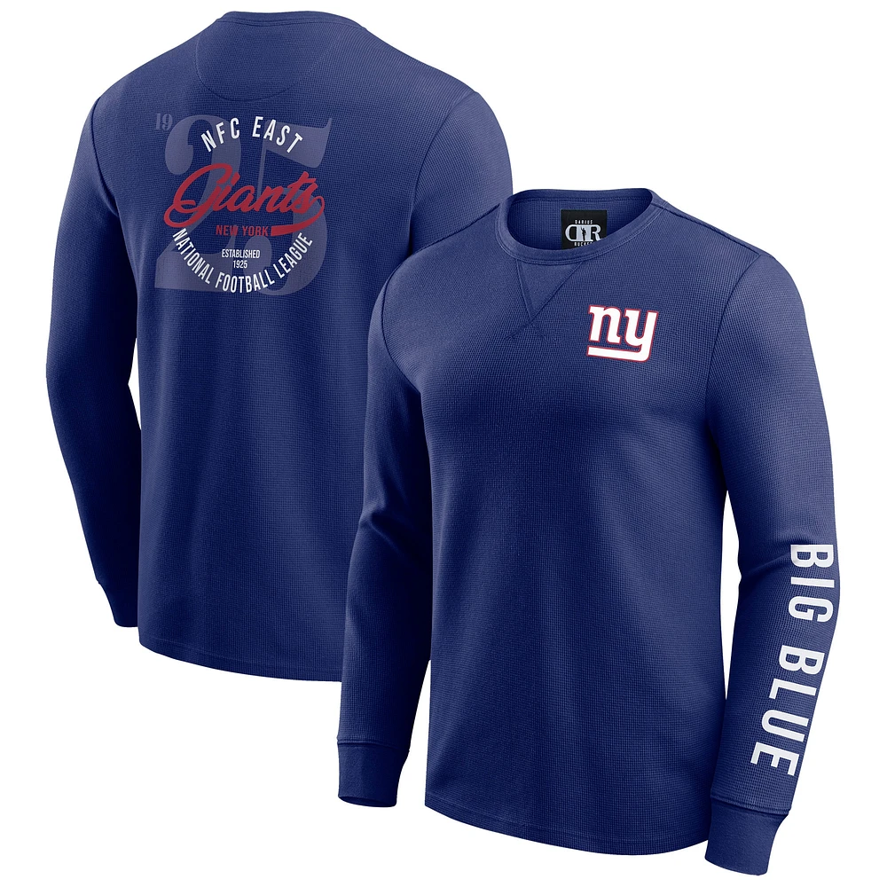 Men's Darius Rucker Collection by Fanatics Royal New York Giants Washed Waffle-Knit Long Sleeve T-Shirt