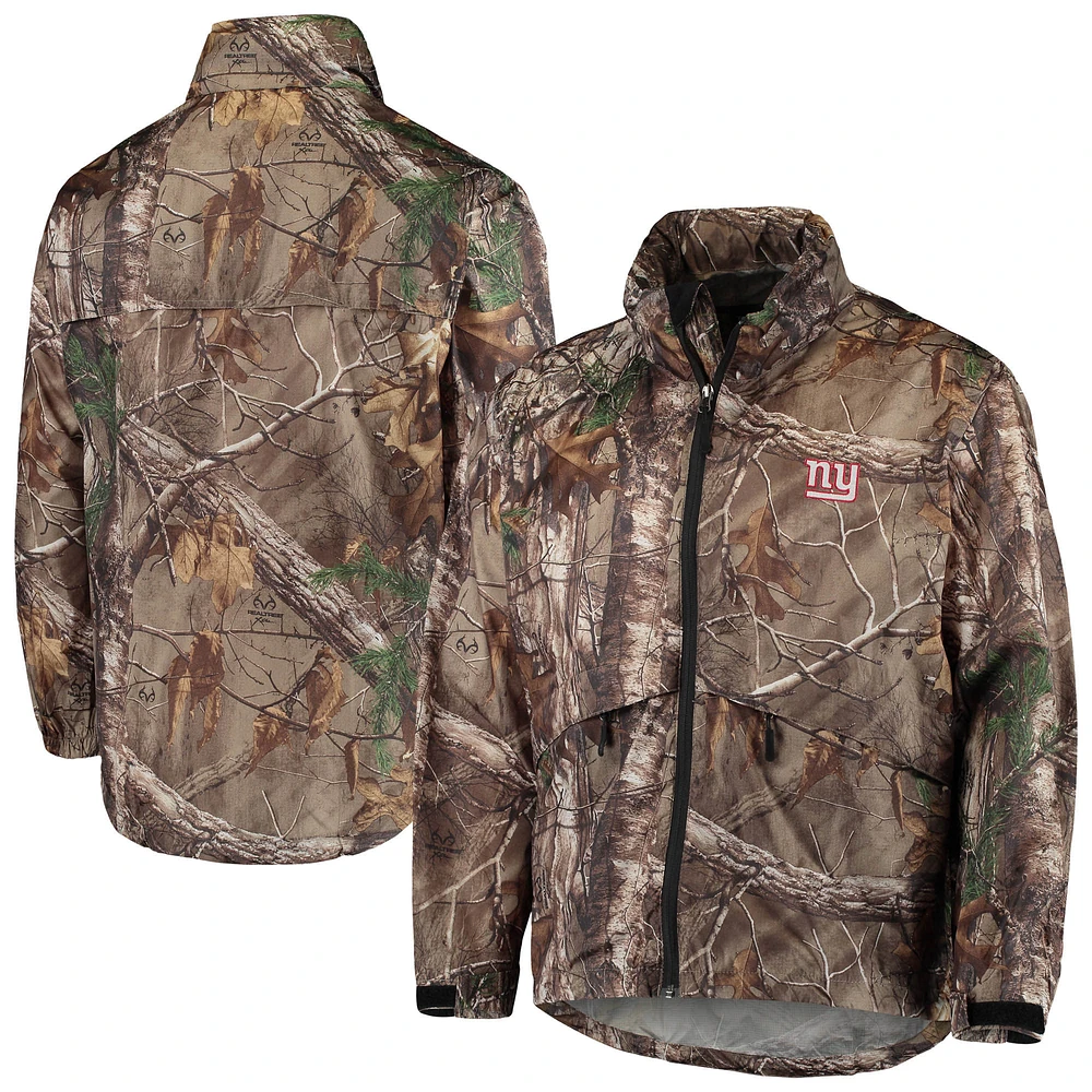 Dunbrooke Realtree Camo New York Giants Circle Sportsman Veste imperméable compressible entièrement zippée pour hommes