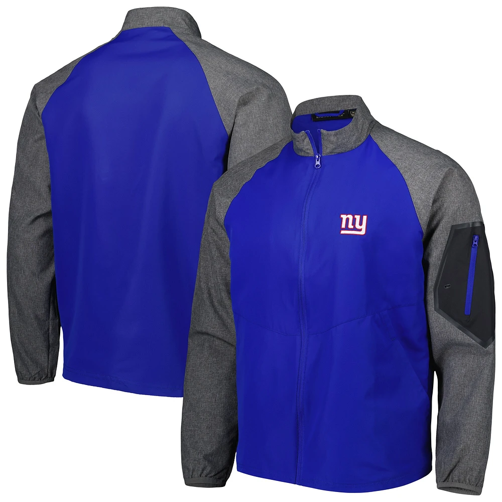 Dunbrooke Royal/Heather Grey New York Giants Hurricane Raglan Full-Zip Windbreaker Jacket