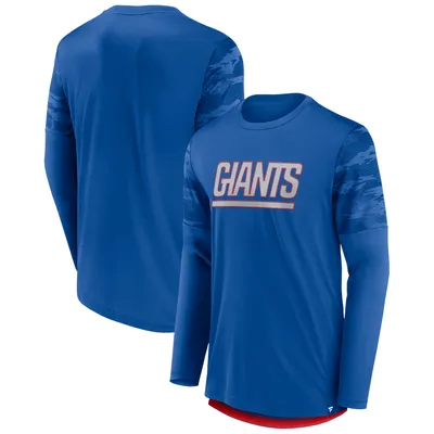 New York Giants Majestic Threads Lockup Tri-Blend Long Sleeve T-Shirt - Royal, Size: 2XL, Blue