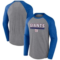 T-shirt à manches longues raglan tri-mélangé Fanatics pour hommes gris chiné/royal New York Giants