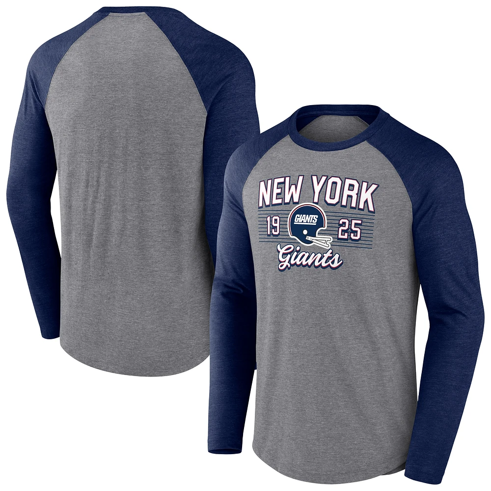 T-shirt décontracté à manches longues raglan pour homme Fanatics Heather Grey New York Giants Weekend