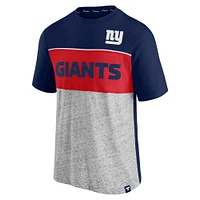 T-shirt à blocs de couleurs Fanatics pour hommes, bleu marine/gris chiné, New York Giants