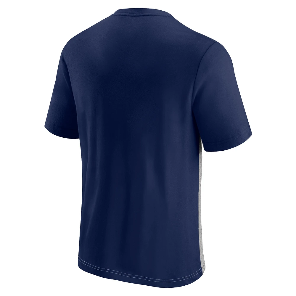 T-shirt à blocs de couleurs Fanatics pour hommes, bleu marine/gris chiné, New York Giants