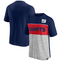 T-shirt à blocs de couleurs Fanatics pour hommes, bleu marine/gris chiné, New York Giants