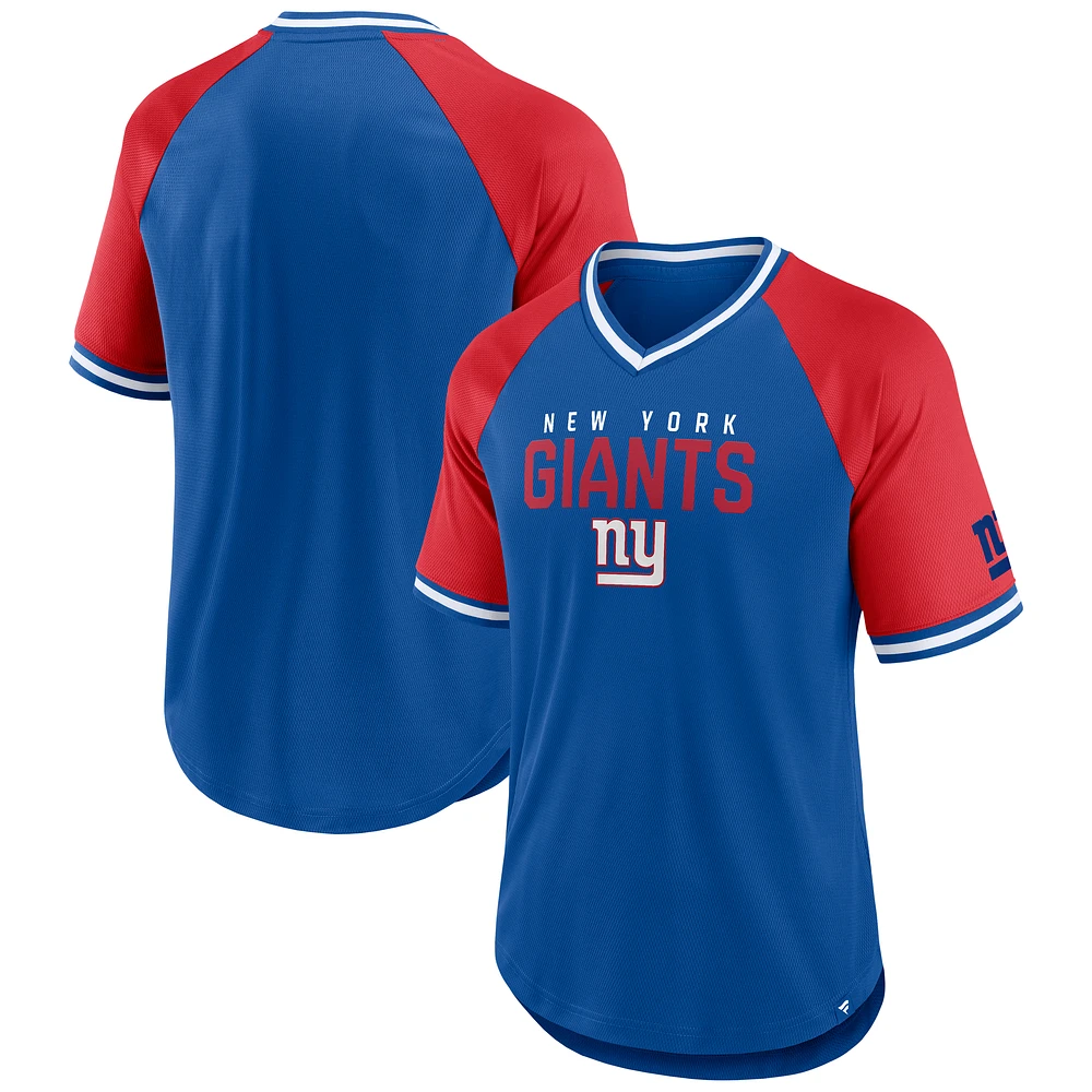 T-shirt raglan fanatiques bleu/rouge New York Giants Hashmark pour homme