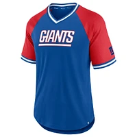 T-shirt à col en V Fanatics Royal/Rouge New York Giants Second Wind Raglan pour hommes