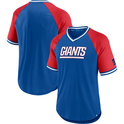 T-shirt à col en V Fanatics Royal/Rouge New York Giants Second Wind Raglan pour hommes