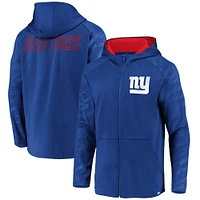 Chandail à capuchon glissière pleine longueur défenseur emblématique des New York Giants Royal de marque Fanatics pour homme