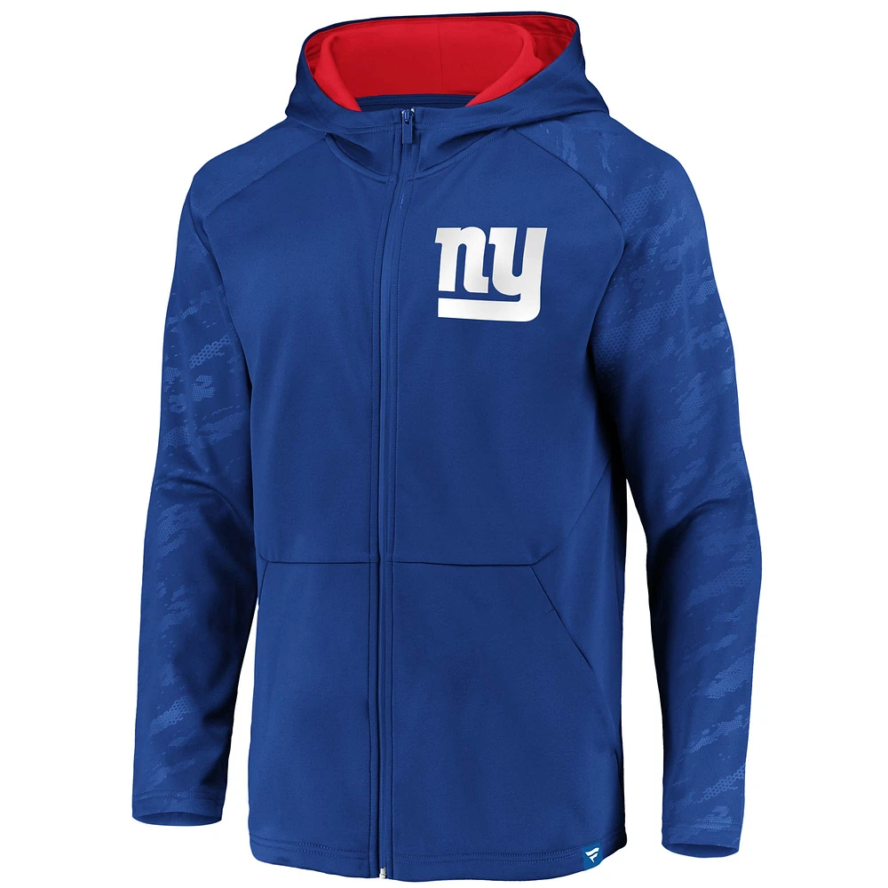 Chandail à capuchon glissière pleine longueur défenseur emblématique des New York Giants Royal de marque Fanatics pour homme