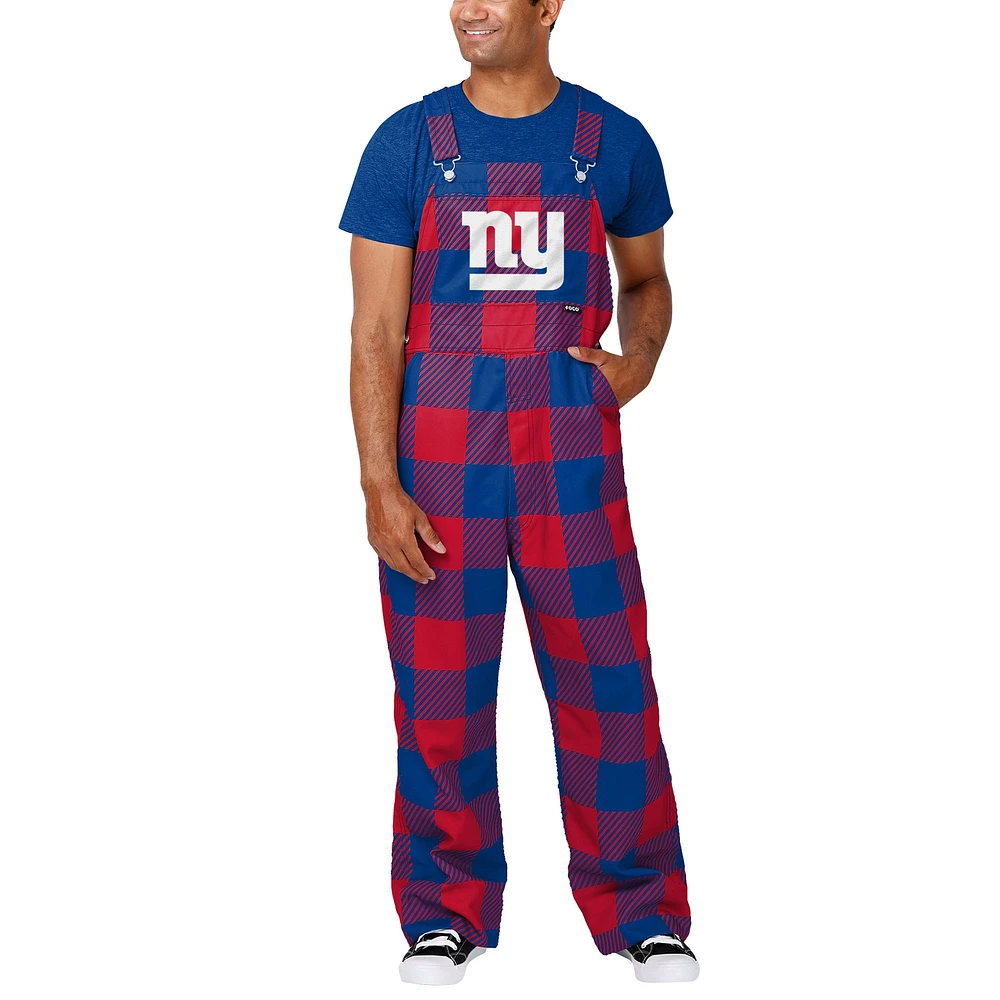 Salopette à carreaux avec grand logo FOCO Royal New York Giants pour hommes