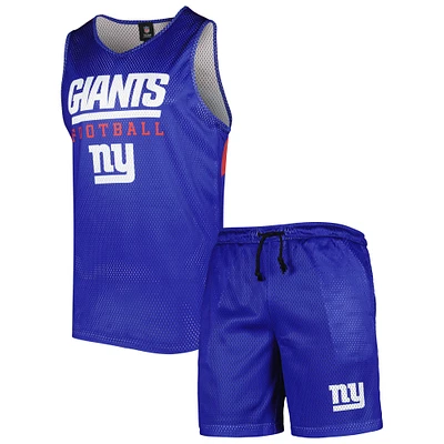 FOCO Royal New York Giants Colorblock Mesh V-Neck & Short Set