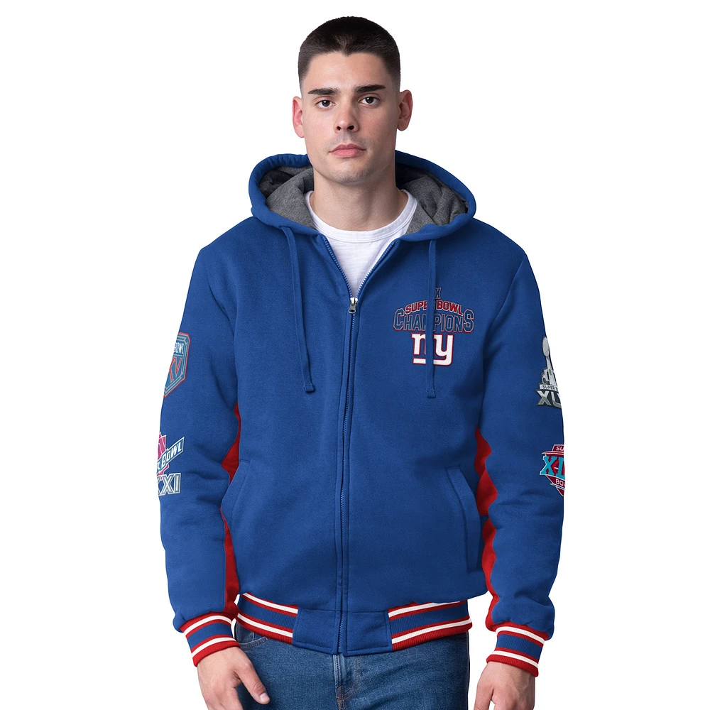 Veste à capuche zippée commémorative G-III Extreme Royal New York Giants No Huddle pour homme