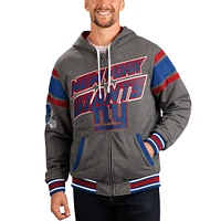 G-III Sports by Carl Banks pour homme Royal/Gris New York Giants Extreme Full Back Sweat à capuche réversible Full-Zip Jacket