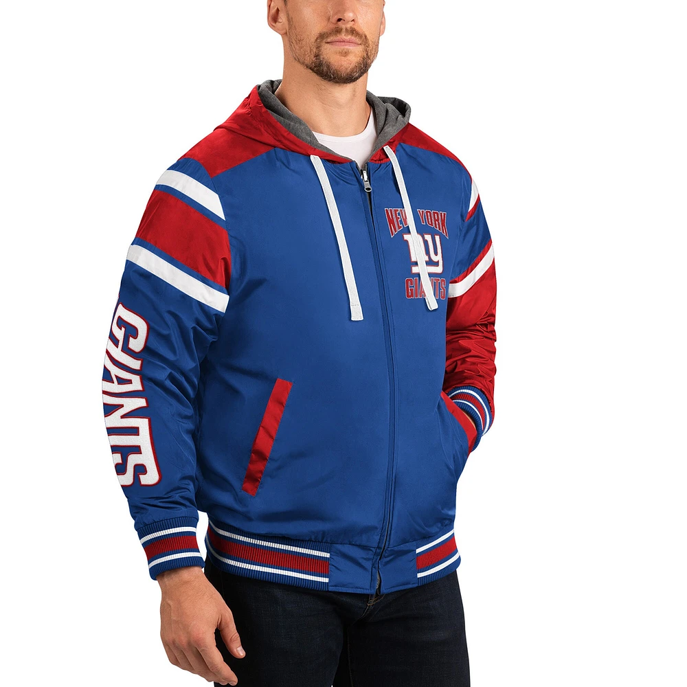 G-III Sports by Carl Banks pour homme Royal/Gris New York Giants Extreme Full Back Sweat à capuche réversible Full-Zip Jacket