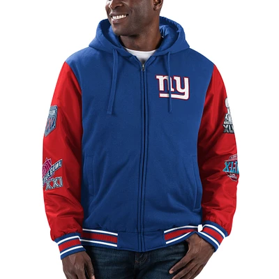 Sweat à capuche entièrement zippé G-III Sports by Carl Banks pour hommes, Royal/Rouge, New York Giants Player Option