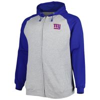 Men's Heather Gray New York Giants Big & Tall Fleece Raglan Full-Zip Hoodie Jacket