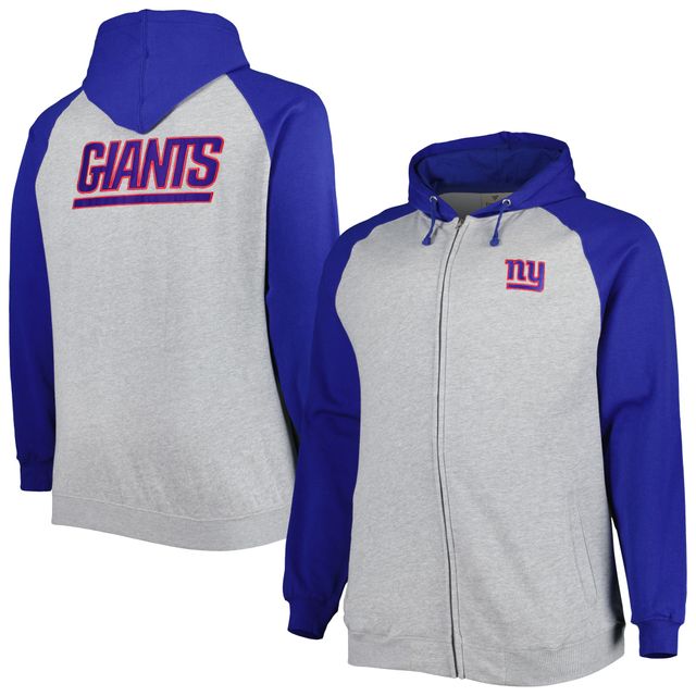 Veste à capuche raglan entièrement zippée en polaire New York Giants Big & Tall gris chiné pour homme