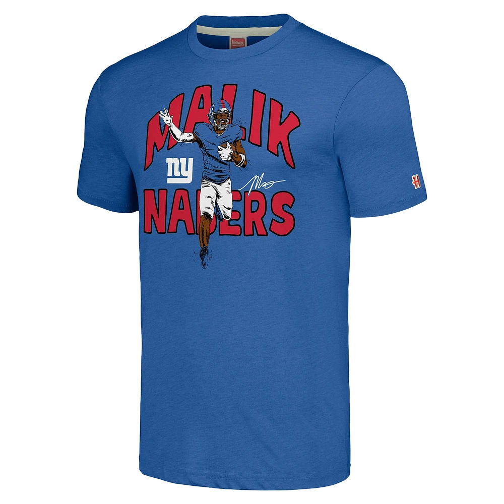 T-shirt triple mélange Hommage Malik Nabers Royal New York Giants Caricature Player pour hommes