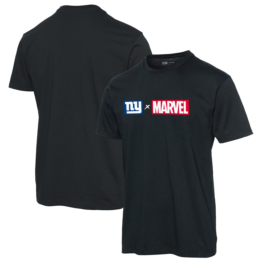 Men's Junk Food Black New York Giants Marvel Logo T-Shirt