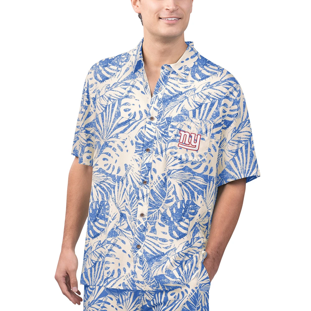 Chemise boutonnée de fête à imprimé Monstera lavé au sable des New York Giants Margaritaville pour hommes