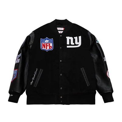 Men's Mitchell & Ness  Black New York Giants Blackout Collection Vintage Logo Full-Snap Varsity Jacket