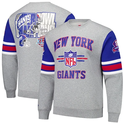 Men's Mitchell & Ness Heather Gray New York Giants All Over 4.0 Vintage Logo Pullover Sweatshirt