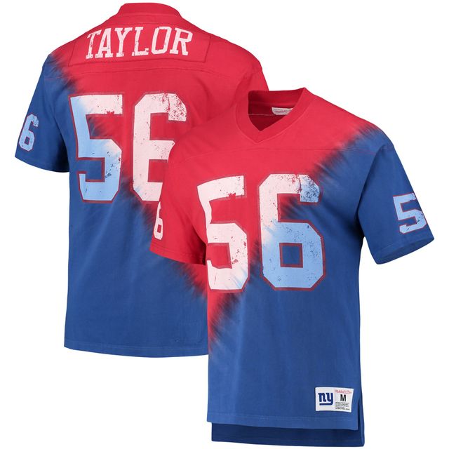 Mitchell & Ness Lawrence Taylor Rouge/Royal New York Giants Nom et numéro du joueur retraité T-shirt à col en V tie-dye diagonale pour hommes