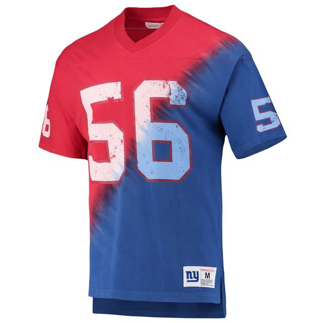 Mitchell & Ness Lawrence Taylor Rouge/Royal New York Giants Nom et numéro du joueur retraité T-shirt à col en V tie-dye diagonale pour hommes