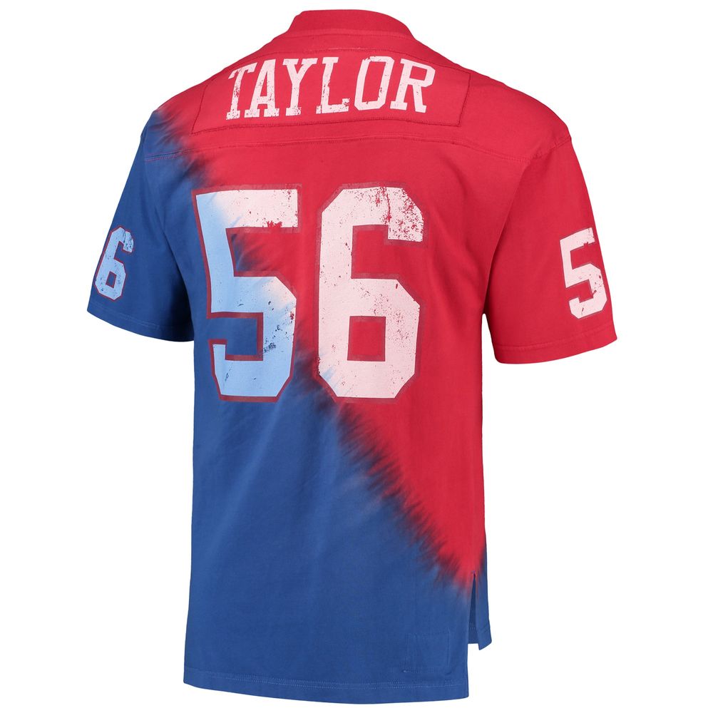 Men's Mitchell & Ness Lawrence Taylor Red/Royal New York Giants Retired Player Name Number Diagonal Tie-Dye V-Neck T-Shirt