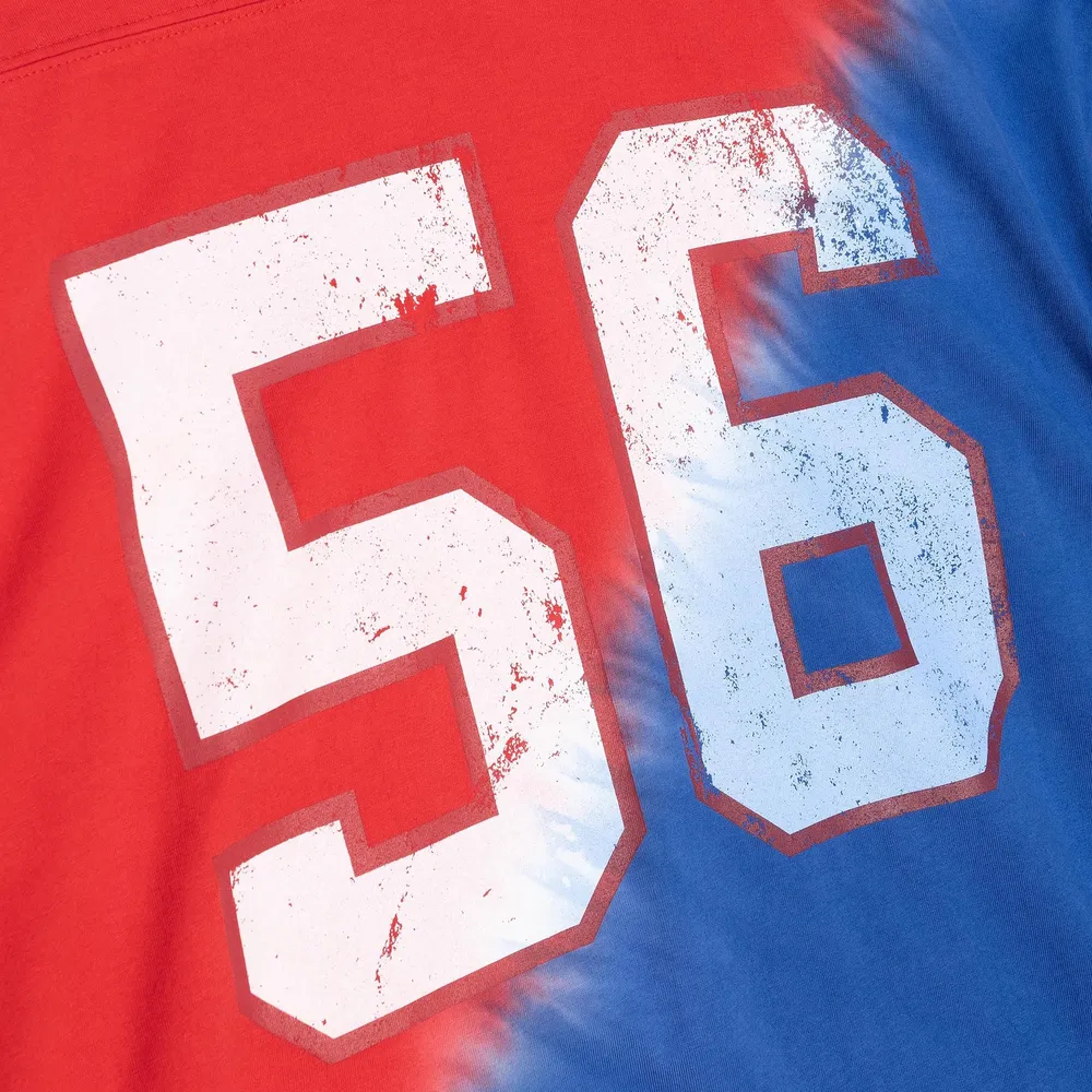 Men's Mitchell & Ness Lawrence Taylor Royal/Red New York Giants Retired Player Name Number Diagonal Tie-Dye - V-Neck T-Shirt