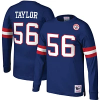 Mitchell & Ness Lawrence Taylor Royal New York Giants T-shirt à manches longues pour hommes, coupe et couture, nom numéro du joueur