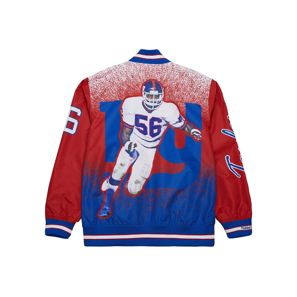 Men's Mitchell & Ness Lawrence Taylor Royal New York Giants Retired Player Graphic Full-Zip Satin Jacket