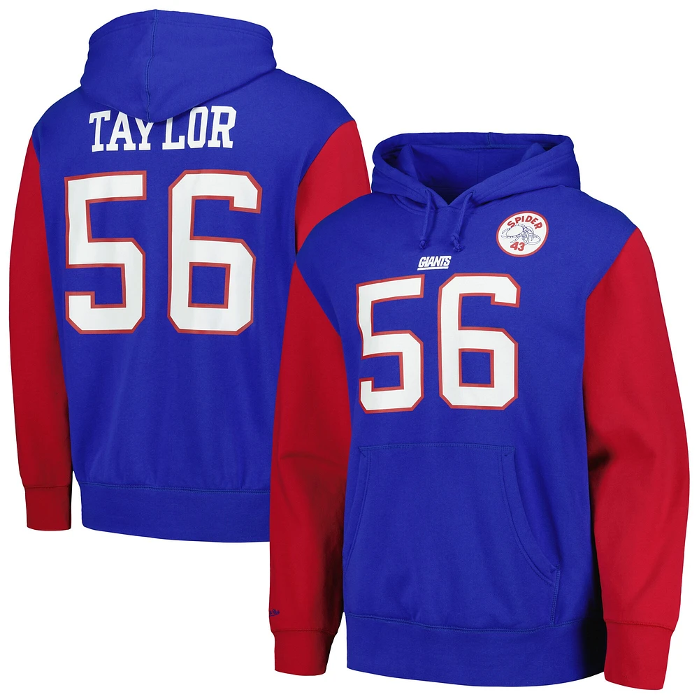 Mitchell & Ness Lawrence Taylor Royal New York Giants Nom et numéro du joueur retraité pour hommes - Sweat à capuche