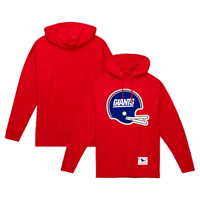 Men's Mitchell & Ness Red New York Giants Helmet Logo Vintage Pullover Hoodie