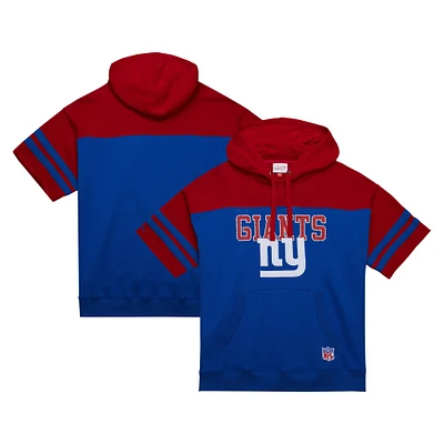 Men's Mitchell & Ness Royal New York Giants  Off Field Vintage Logo Short Sleeve Pullover Hoodie