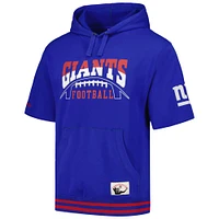 Chandail à capuchon manches courtes d'avant-match des Royal New York Giants Mitchell & Ness pour hommes