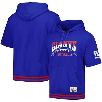 Chandail à capuchon manches courtes d'avant-match des Royal New York Giants Mitchell & Ness pour hommes