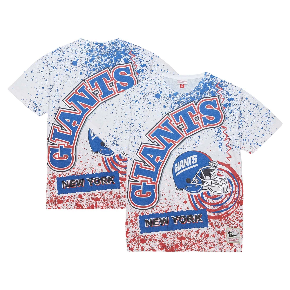 T-shirt blanc à imprimé intégral pour hommes Mitchell & Ness des Giants de New York Big Tall