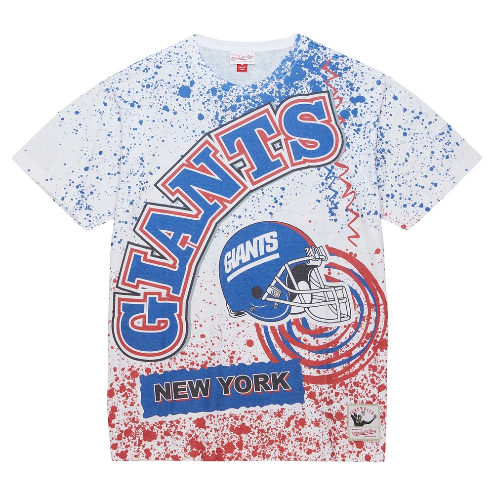 T-shirt blanc à imprimé intégral pour hommes Mitchell & Ness des Giants de New York Big Tall