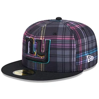 Men's New Era Black York Giants 2024 NFL Crucial Catch Plaid 59FIFTY Fitted Hat