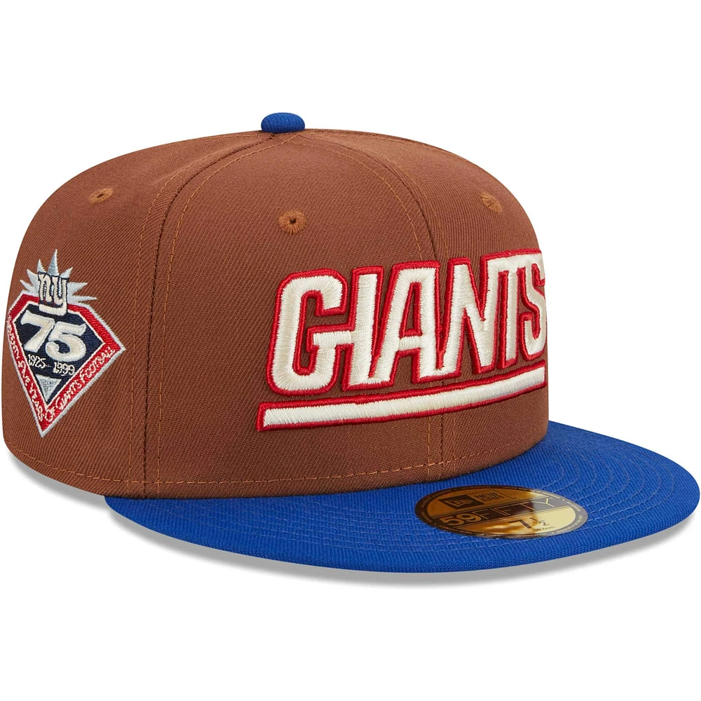 Casquette ajustée 59FIFTY New Era pour hommes, marron/royal, York Giants Harvest 75th Anniversary