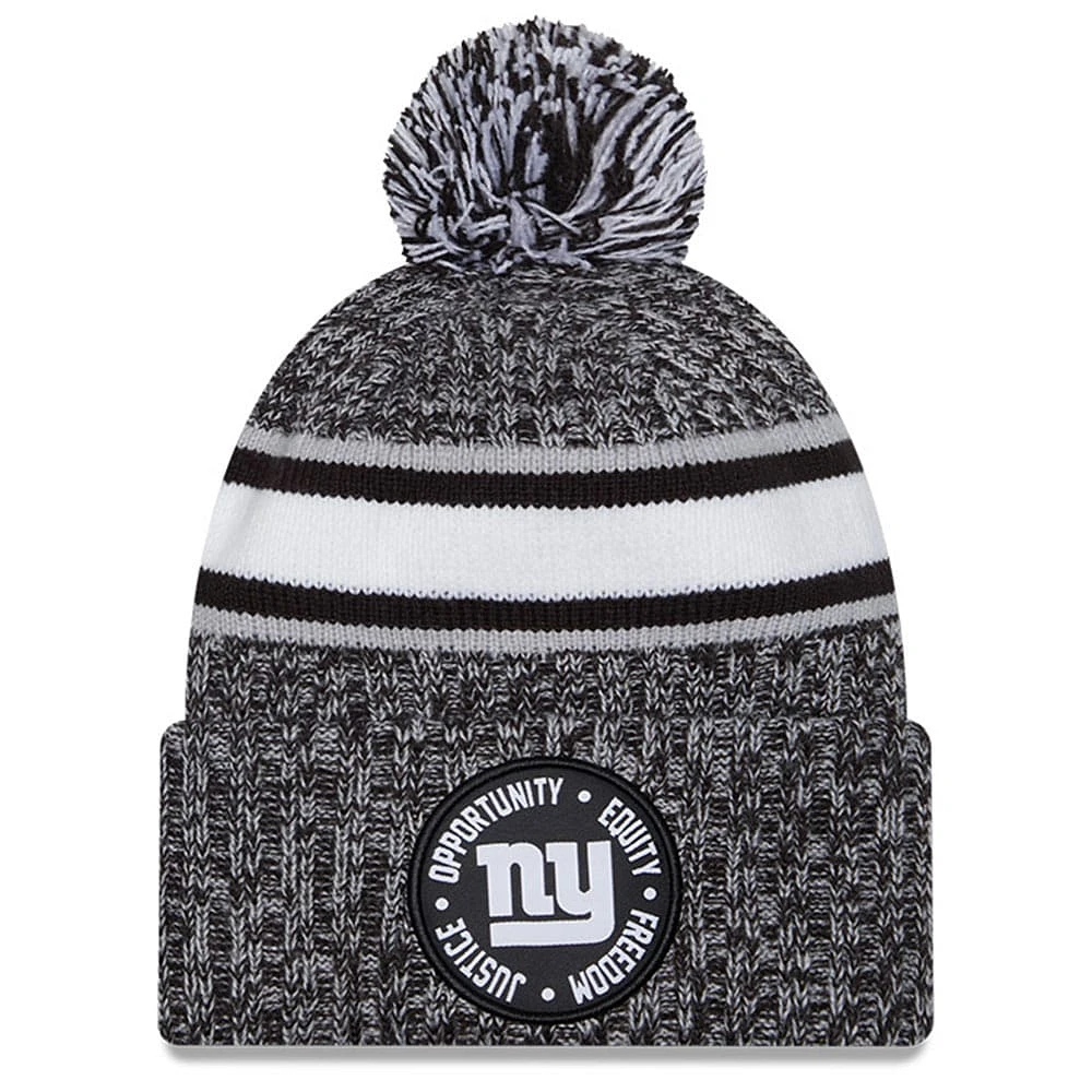 Bonnet en tricot à revers New Era Heather Black New York Giants 2023 Inspire Change pour hommes avec pompon