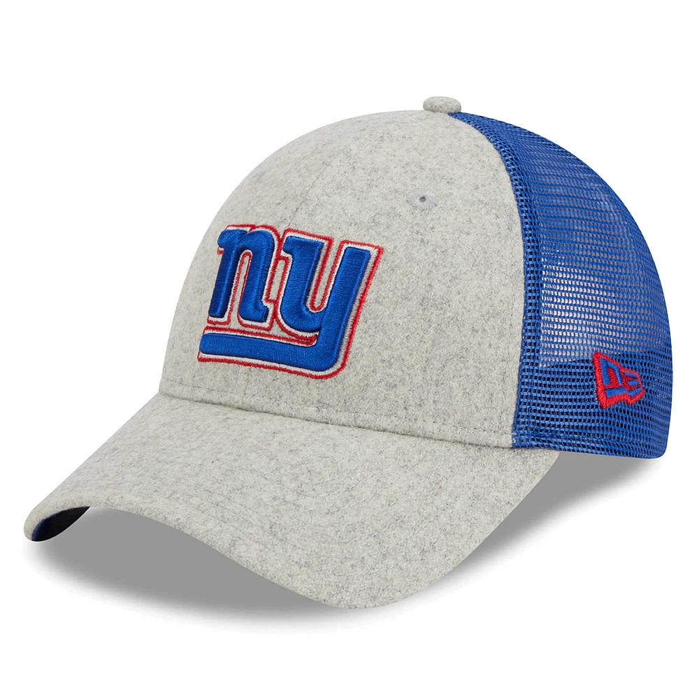 Casquette réglable New Era gris chiné/royal New York Giants Pop Trucker 9FORTY pour hommes