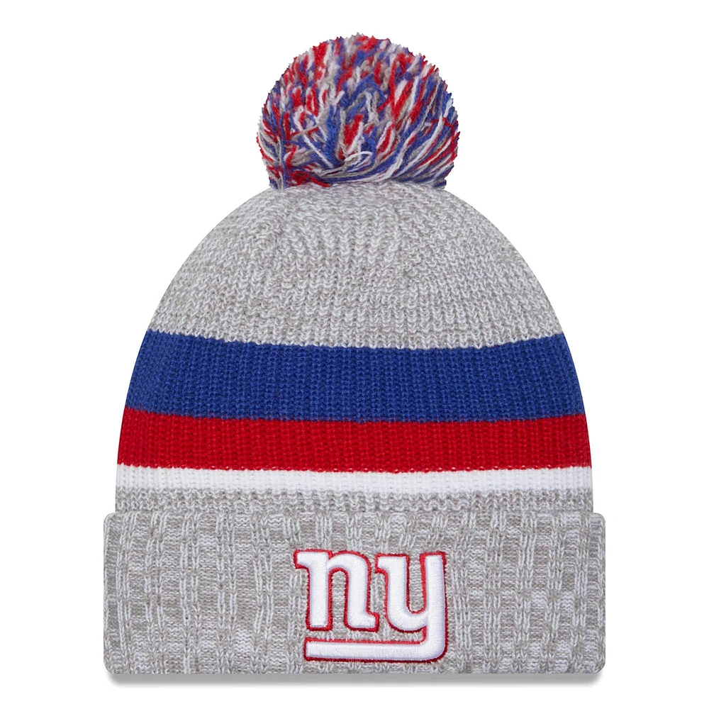 Bonnet en tricot à revers New Era pour hommes, gris chiné, New York Giants, avec pompon